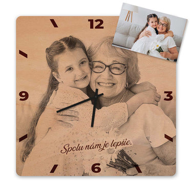 Drevené nástenné hodiny - vlastné fotografie, štvorcové 50 cm 
